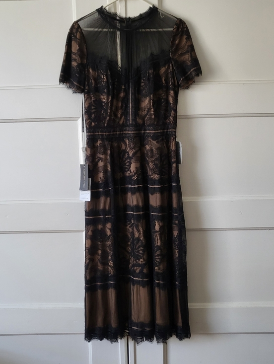 Tadashi Shoji Dresses & Skirts - NWT Tadashi Shoji Camille Tea Length Lace Dress Black Nude Size 8